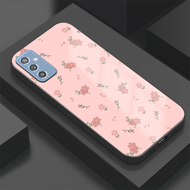 

Чехол для телефона Samsung Galaxy M16 M15 M14 M12 M13 M62 M54 M53 M52 M34 M32 M31 M21S Стеклянный противоударный защитный чехол с цветком