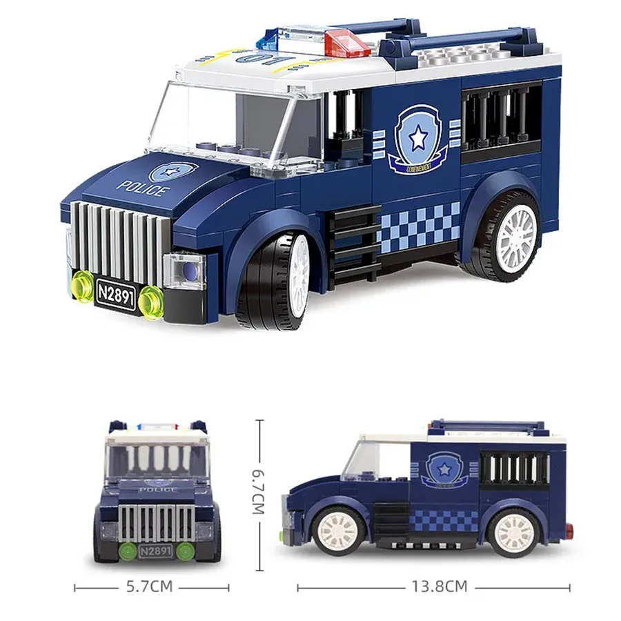 5 Style City Police Car Truck Engineering Vehicle Building Block Car Model Children Diy Bricks Set Toy Kids Gift