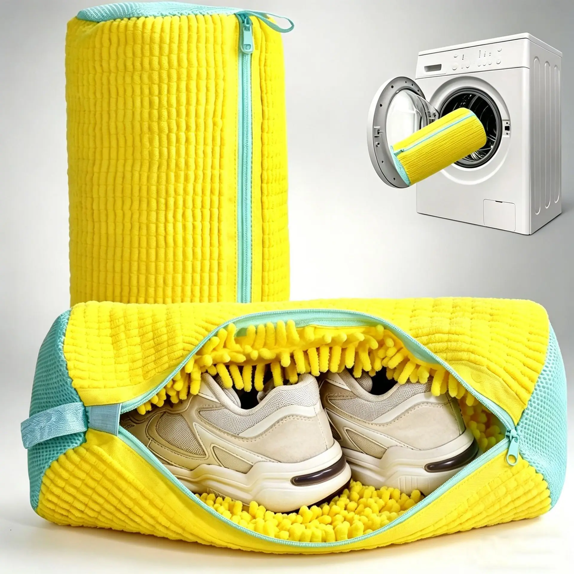 Anti-Deformation Shoe Washing Bag for Machine - Polyester Mesh Laundry Sock with Zipper for Sneakers/Boots,Reusable Dry