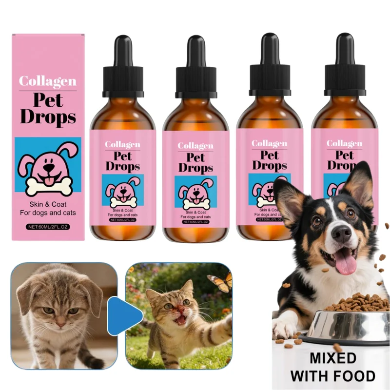 Kollagen-Flüssigkeitstropfen für Haustiere Aller Altersgruppen 60ml Haut- und Fellpflege-Ergänzung für Kleine und Große Hunde Katzen Kollagen für Schönheit und Gesundheit von Haustieren