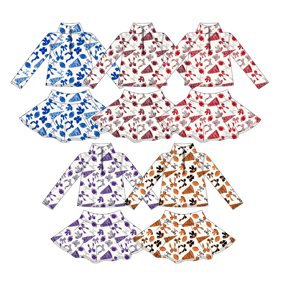 New Fashion Kids Rugby Bow Little Clothing Girls School Team Long Sleeves Short Skirt Sets