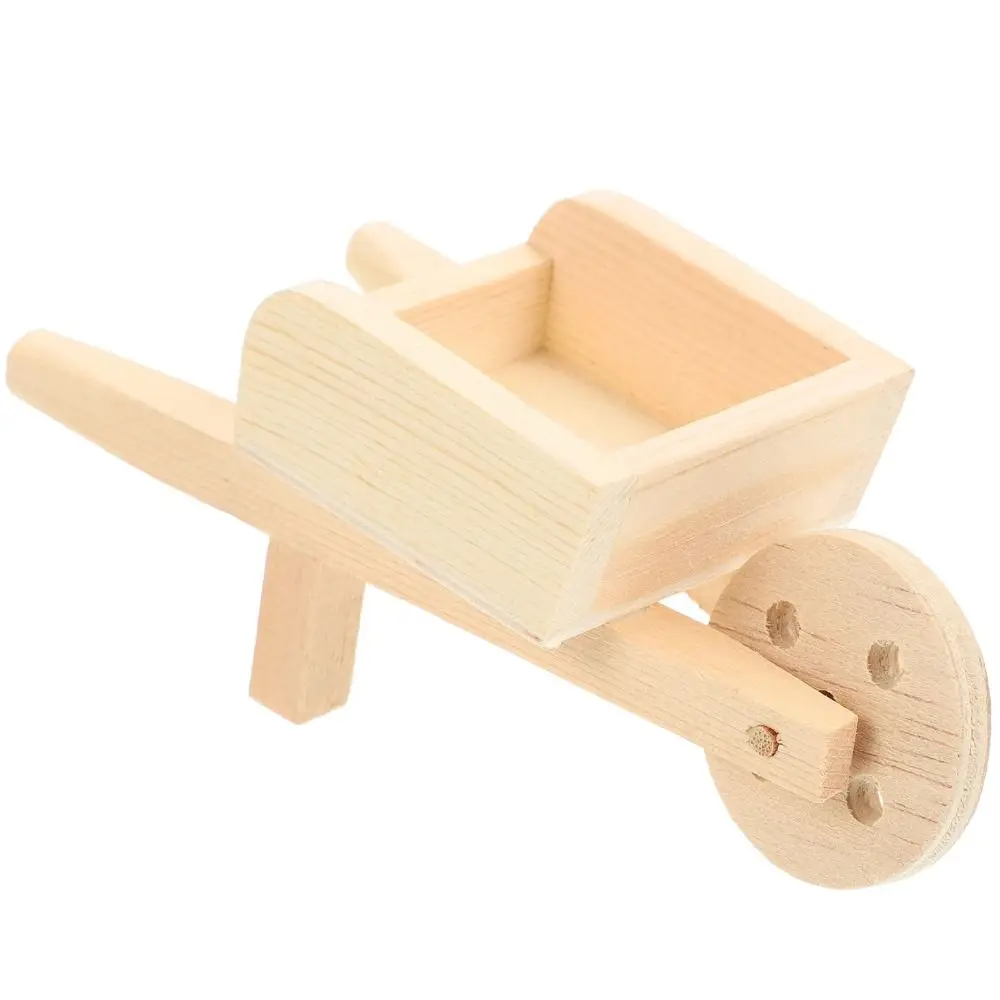 New Wooden Mini Cart Wood Color Child Furniture Decors Landscape Carts Decor Doll Houses Farm Wheelbarrow Models