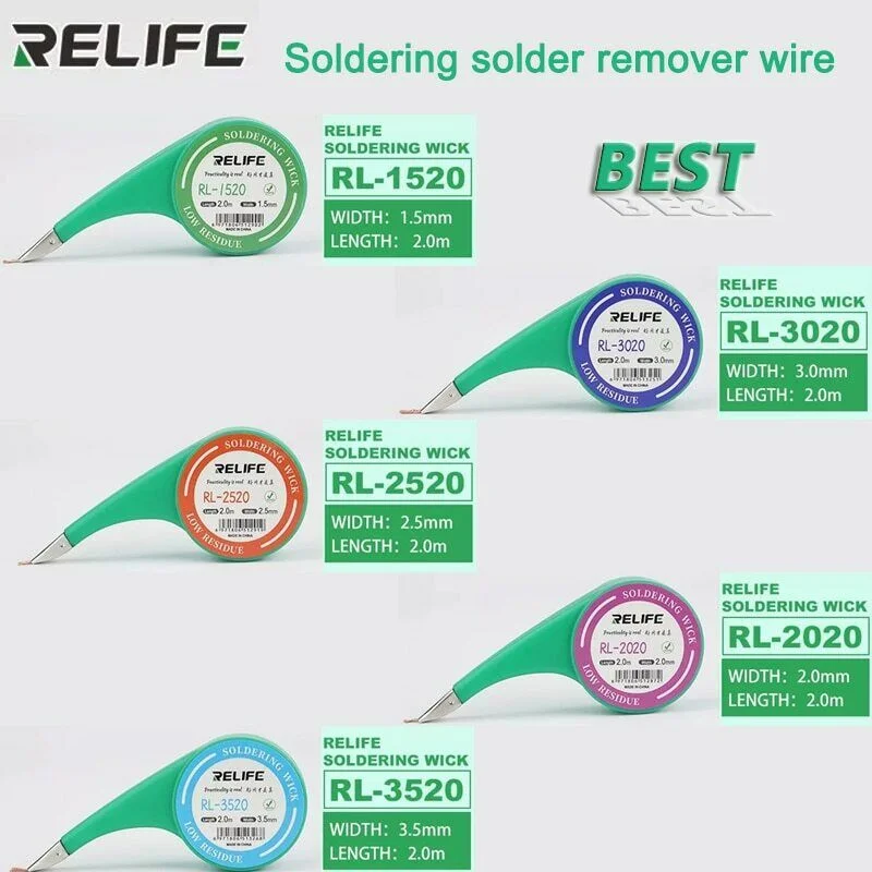 Relife Desoldering Braid Welding Solder Remover Wick Wire 1.5mm 2mm 2.5mm 3mm 3.5mm Width 2.0M Length BGA Soldering Repair Tool