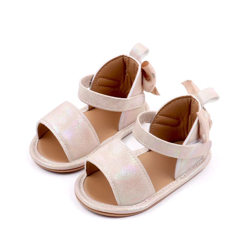 Baby Meisjes Effen Kleur Boog Prinses Schoenen Rubber Zachte Zool Open Teen Peuter Schoenen