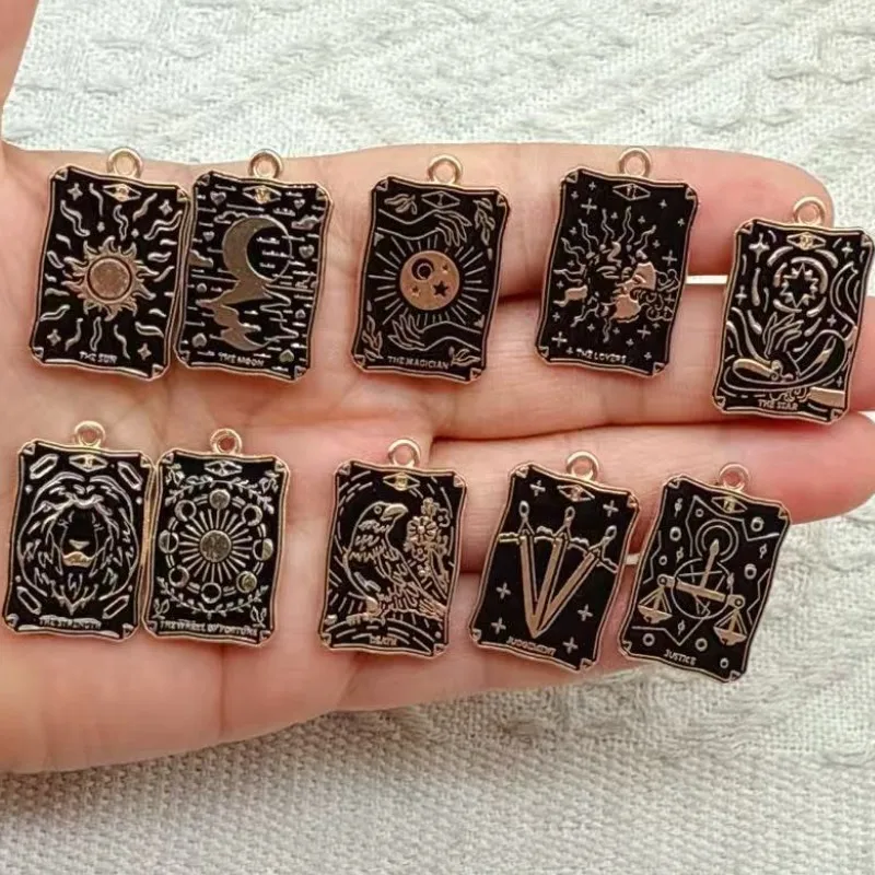 10pcs 18*28mm Enamel Black Tarot Card Charms Alloy Metal Pendants For DIY Bracelet Necklace And Jewelry Making Accessories​