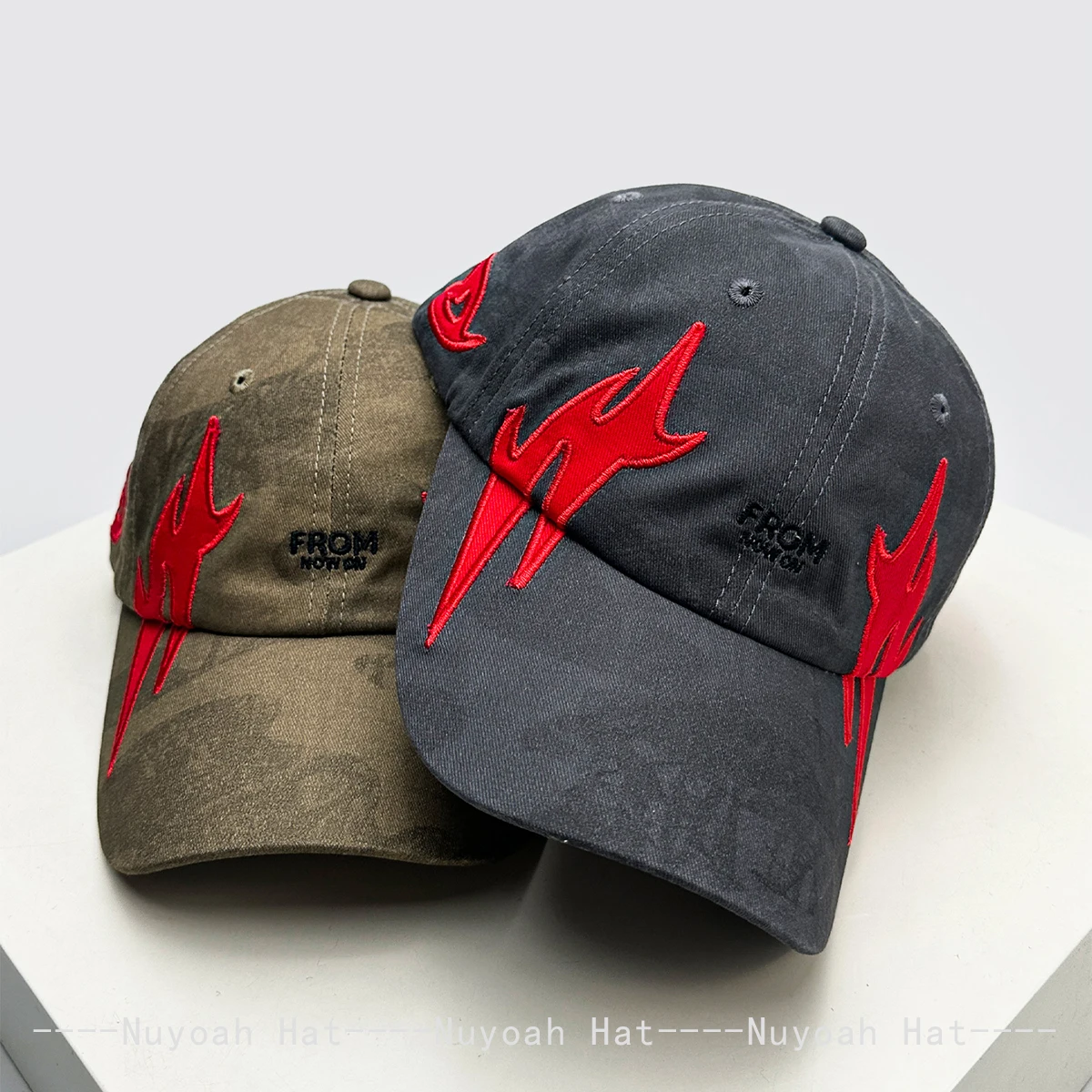 Unisex American Street Style Flame Embroidery Baseball Cap Sunshade Retro Peaked Caps Fashionable Ins Sun Hat for Men And Women