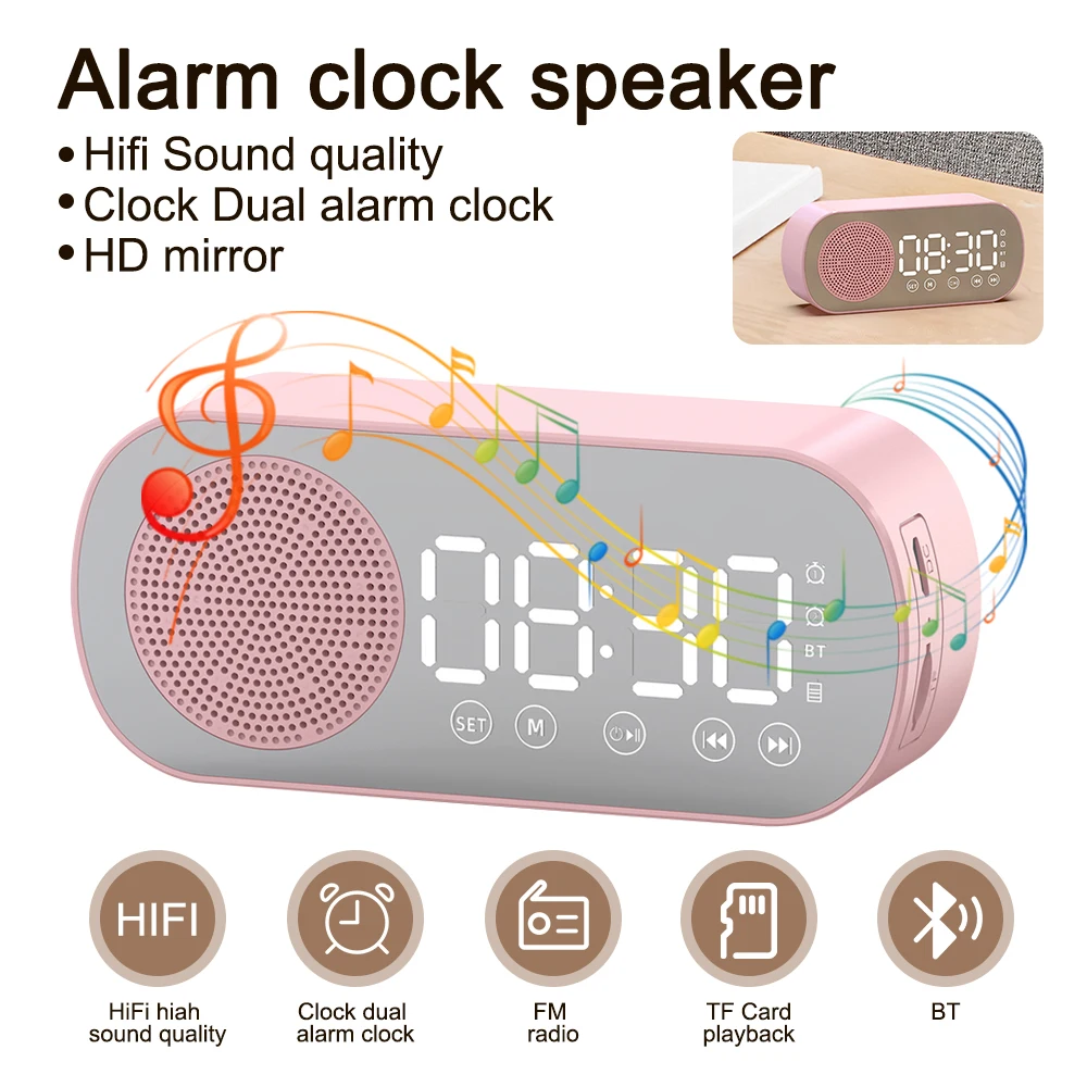 Wireless Bluetooth Speaker Multi-functional Loud Subwoofer Clock Mini Smart Alarm Clock Speaker FM Radio Desktop Music Player