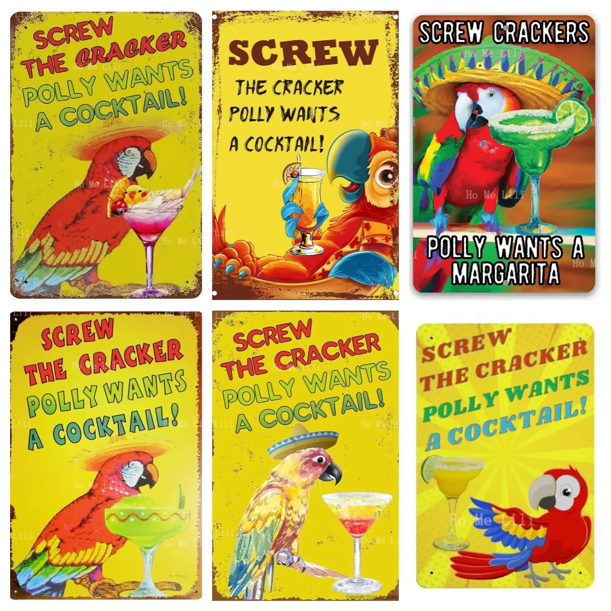 Larkverk Screw The Cracker Polly Wants A Cocktail Parrot Tin Sign Vintage Metal Sign Bar Plaque Decor Wall Art Rustic Backyard