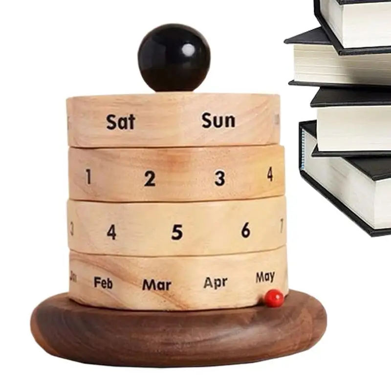 Wooden Rotating Calendar Funny Vintage Month Date Display Home Decor Desktop Wooden Perpetual Calendar Ornament For Office Desk