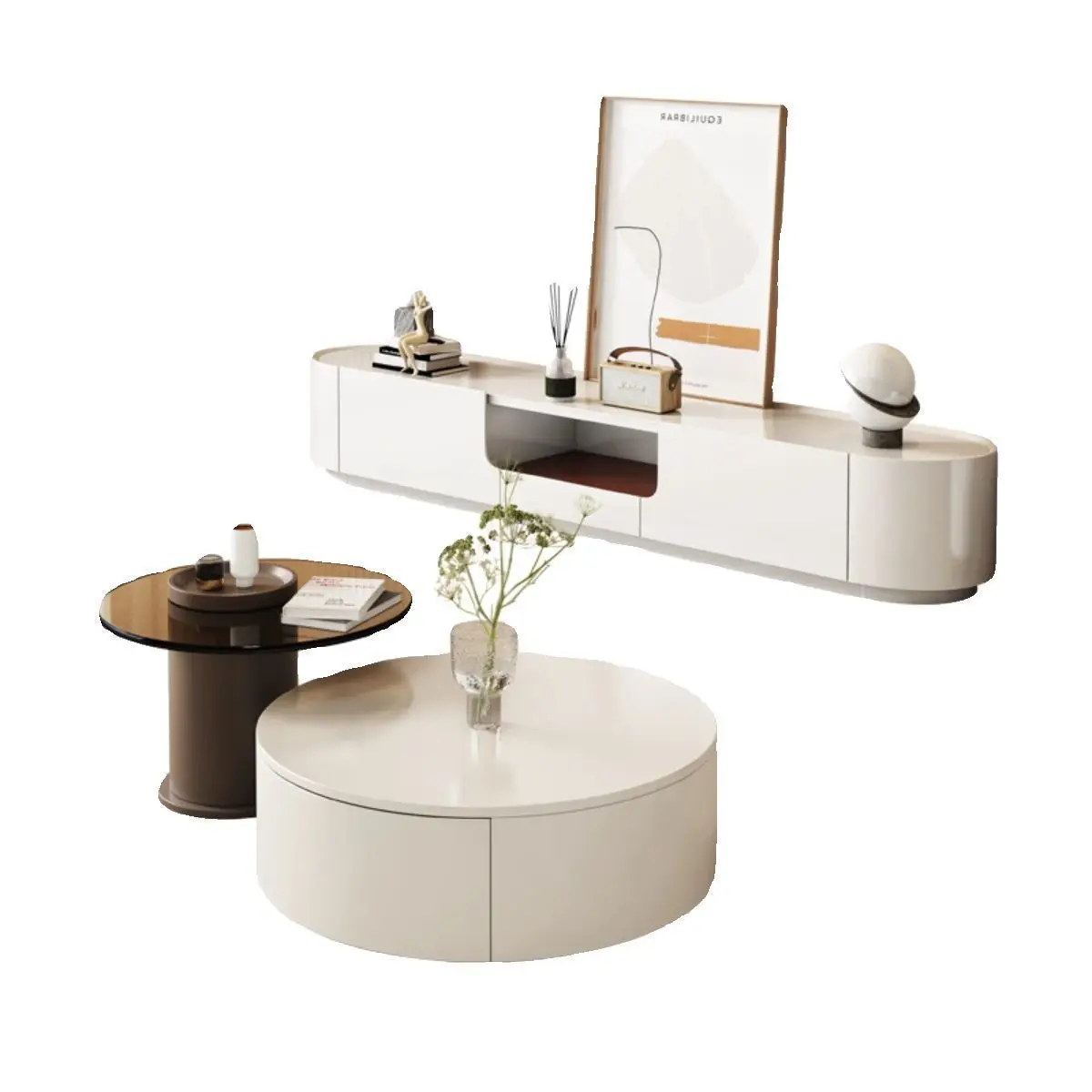 

Simple cream coffee table, light luxury, high-end small apartment slate, home design living room