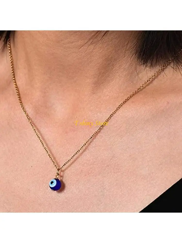 N58F Round Drop for Evil Eye Pendant Necklace Golden/Silver Chain Turkish Protect Lucky Necklace for Women Men Gifts