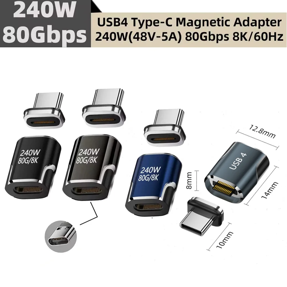 USB4 Thunderbolt 5 Magnetic USB C To Type C Adapter PD 240W 80Gbps Fast Charging Magnet Charge Converter Cable 8K@60Hz Adaptor