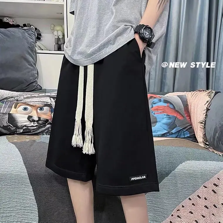 

Casual Cotton orts for Men Summer Trendy Streetwear INS Loose Fit Spor Five-Quarter Length Straight Leg Non-Stretch