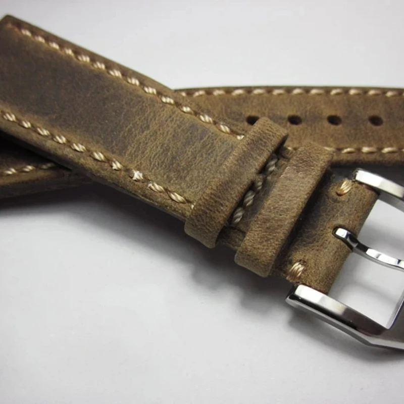 Handmade Crazy Horse Skin Wrist Band 20 21 22mm First-Rate Watchband Bracelet Men Replacement Straps GENUINE LEATHER Retro Belt