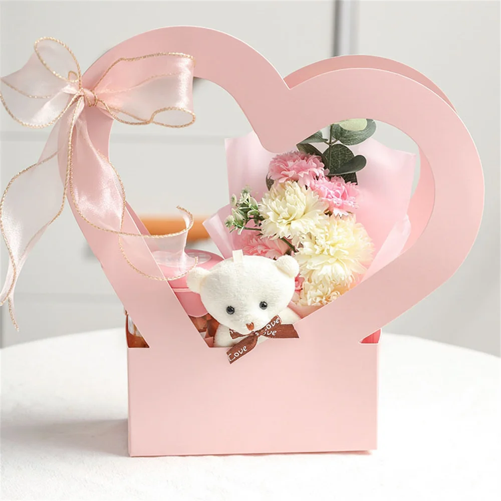 Flower Box Love Portable For Women Creative Gift Decoration Packing Paper Box Waterproof Paper Heart-shaped Hollow Romantic