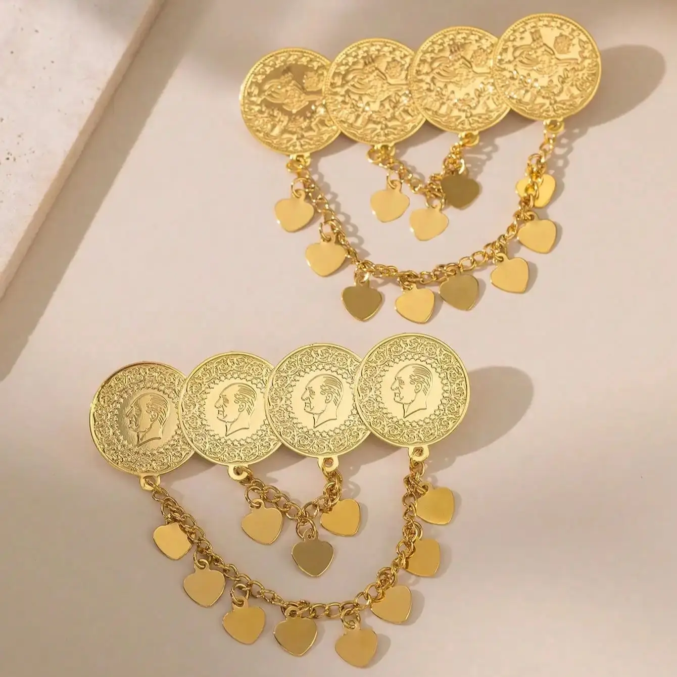 Arabische Totem-Quastenbrosche für Damen, vergoldet, türkisch-kurdischer Brautschmuck, Hochzeits- und Festival-Accessoire