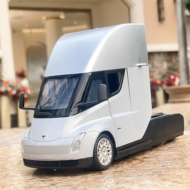 

1:24 Tesla Semi Truck Trailer Model Metal Alloy Diecast Sound & Light Gift With Boys Collection Car Model Toy C325
