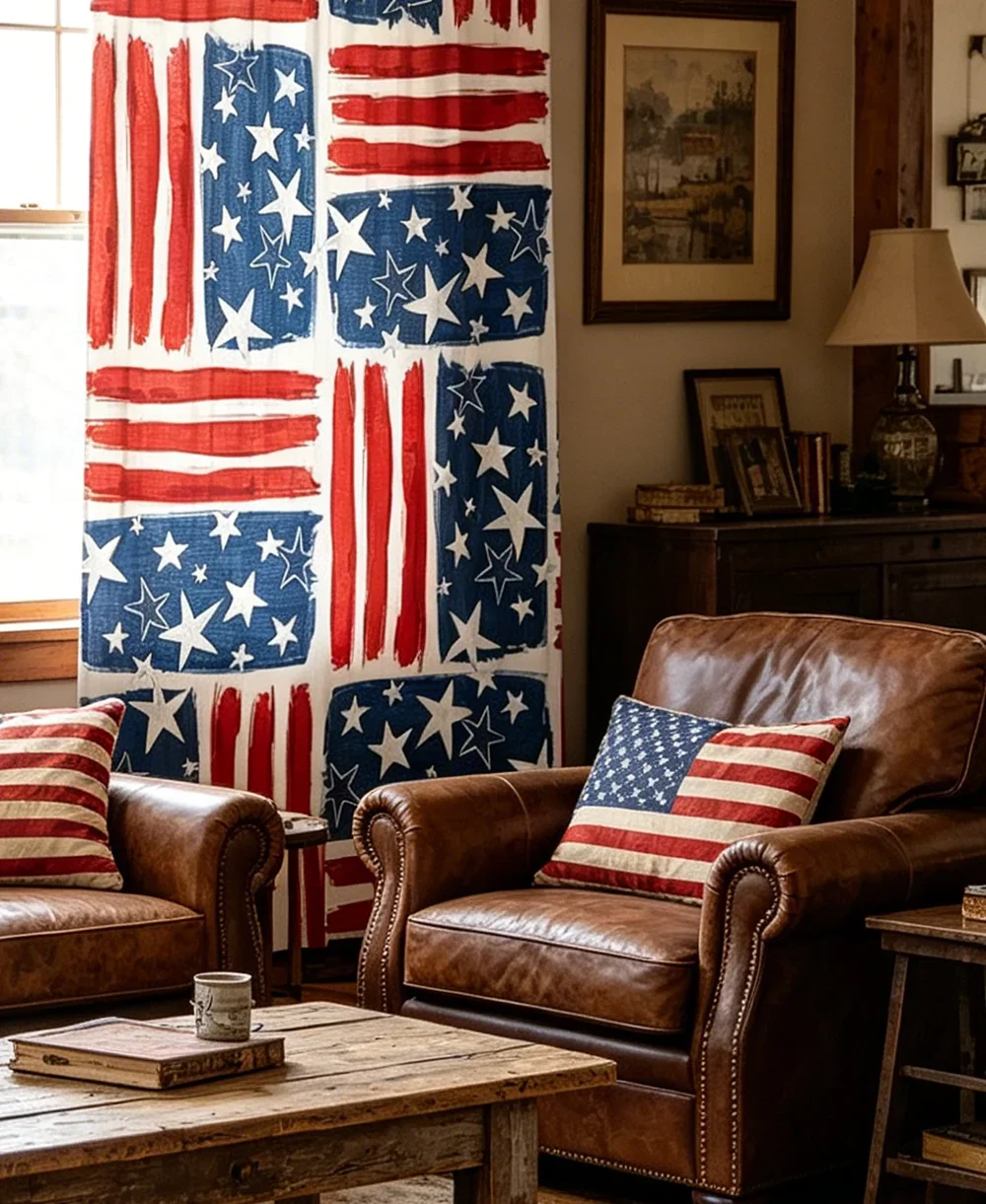 2PCS Digital Printed Curtains, Independence Day Patriotic Holiday, Rod Pocket Window Drapes for Living Room Bedroom Decor