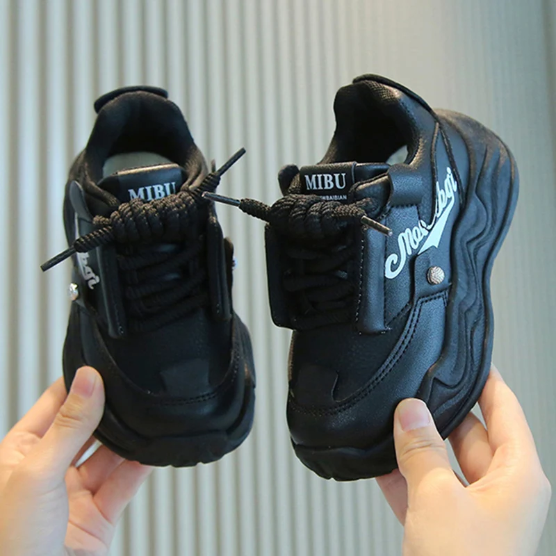 

Children's Casual Sneakers Leather Boys Girls Board Shoes 2025 Spring New Fashion Soft Non-slip Padded Kids Single Shoes