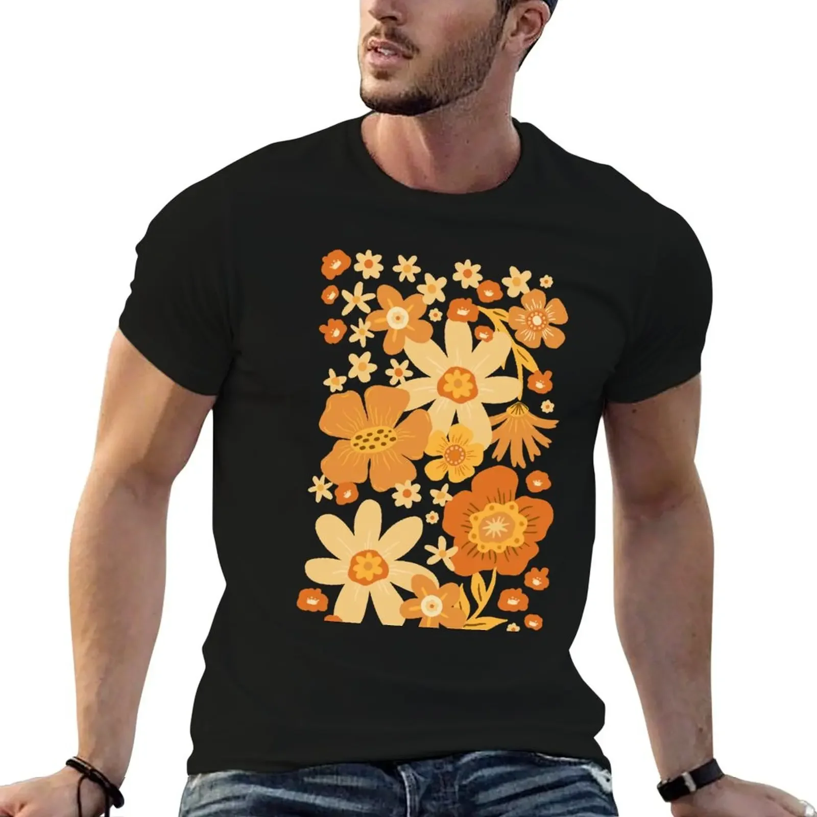 Groovy 60s Floral Party - Cream T-Shirt tops graphic t shirts man clothes t shirts for men pack