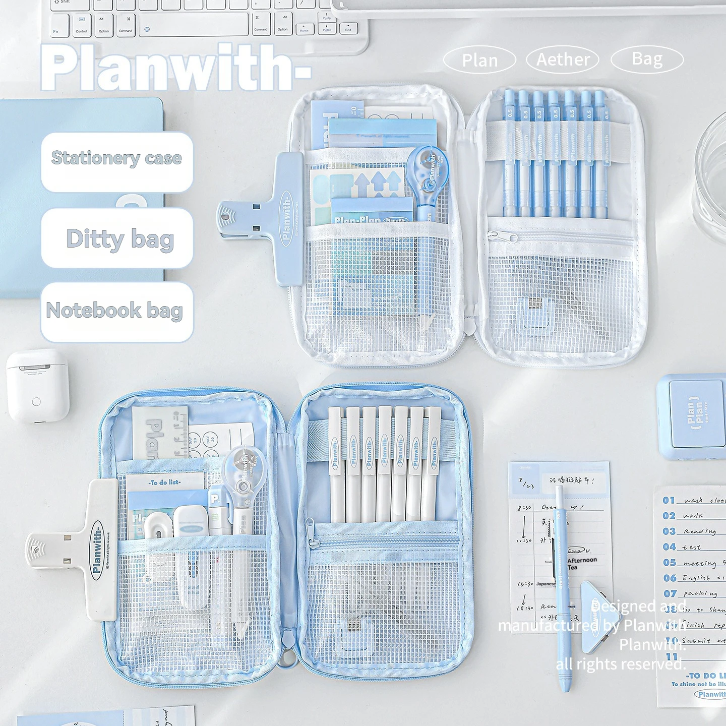 1PC Light Transparent Flat High Beauty Grid Pen Case Large Capacity Student Exam Available