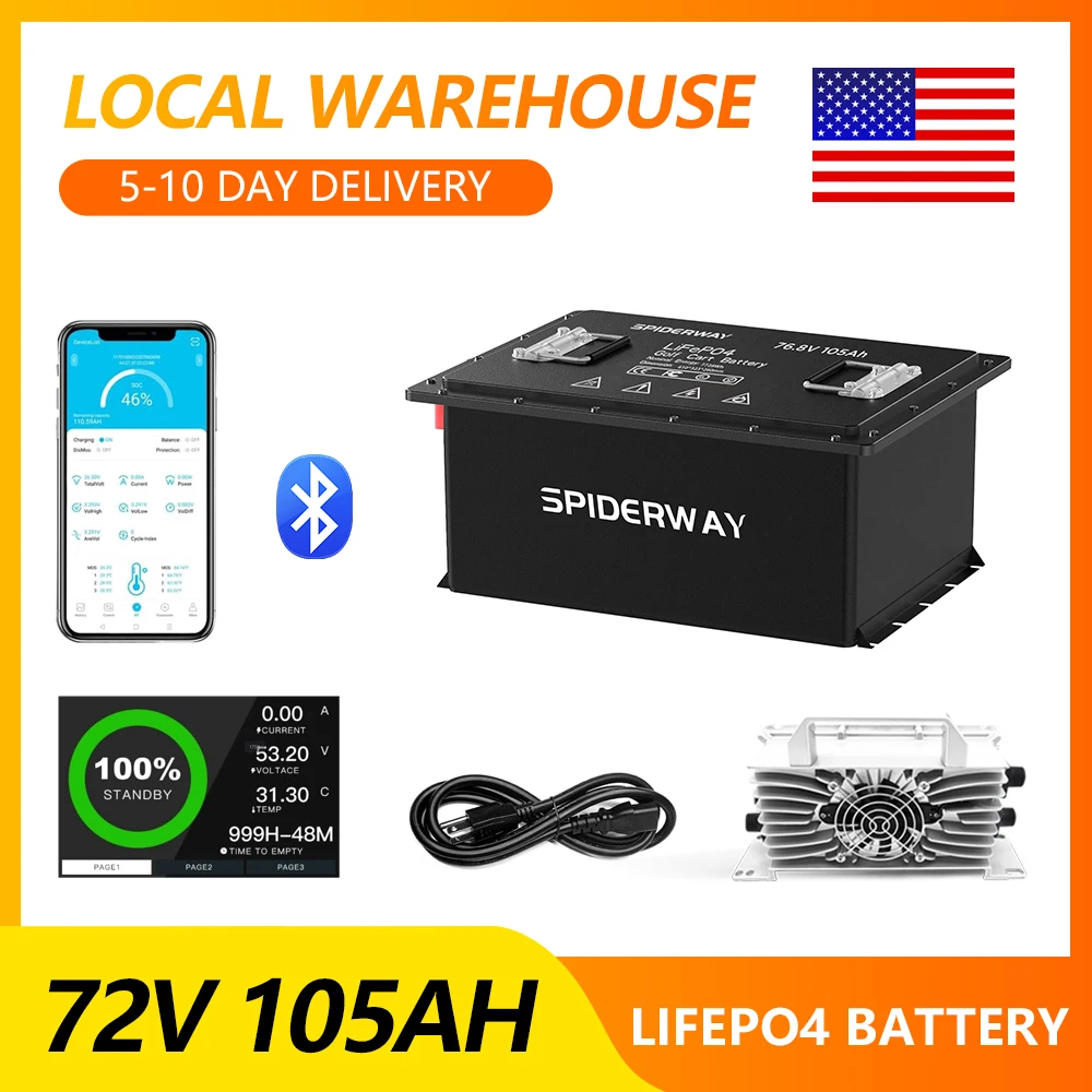 72V 105Ah Golf Cart Lithium Battery for GEM Bad Boy Buggies, 200A BMS 6000+ Cycle
