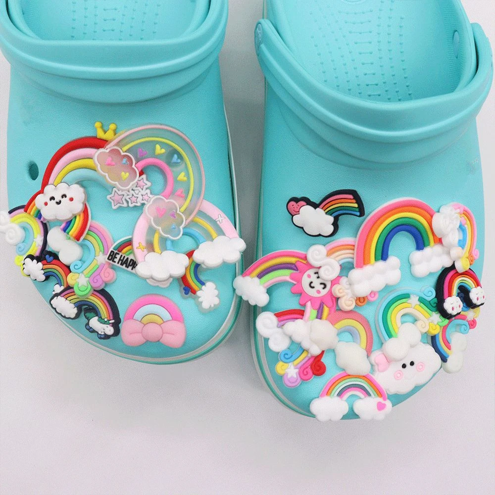 New Arrival 1-23Pcs PVC Children Shoe Buckle Decorations Funny DIY Colorful Rainbow Clog Shoes Charms For Party Gift