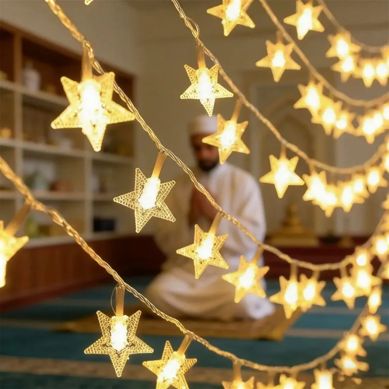 10/20/40/80LED Star String Light Wedding Garland Room Decoration AA Battery Powered LED Lighting Muslim Ramadan Festival Indoor