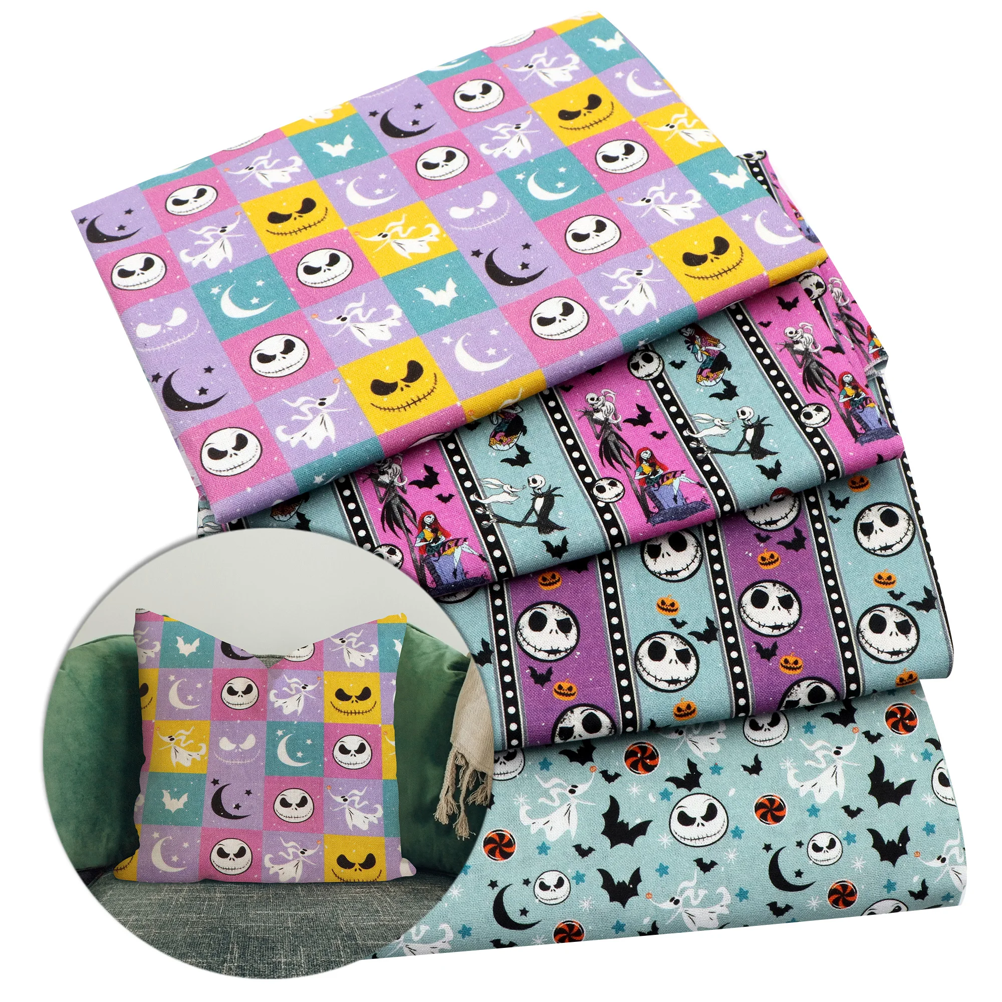Pre-cut 1Pc The Nightmare Before Christmas Quilting Fabric, 57x19.68inch 100% Cotton Craft Fabric Materials