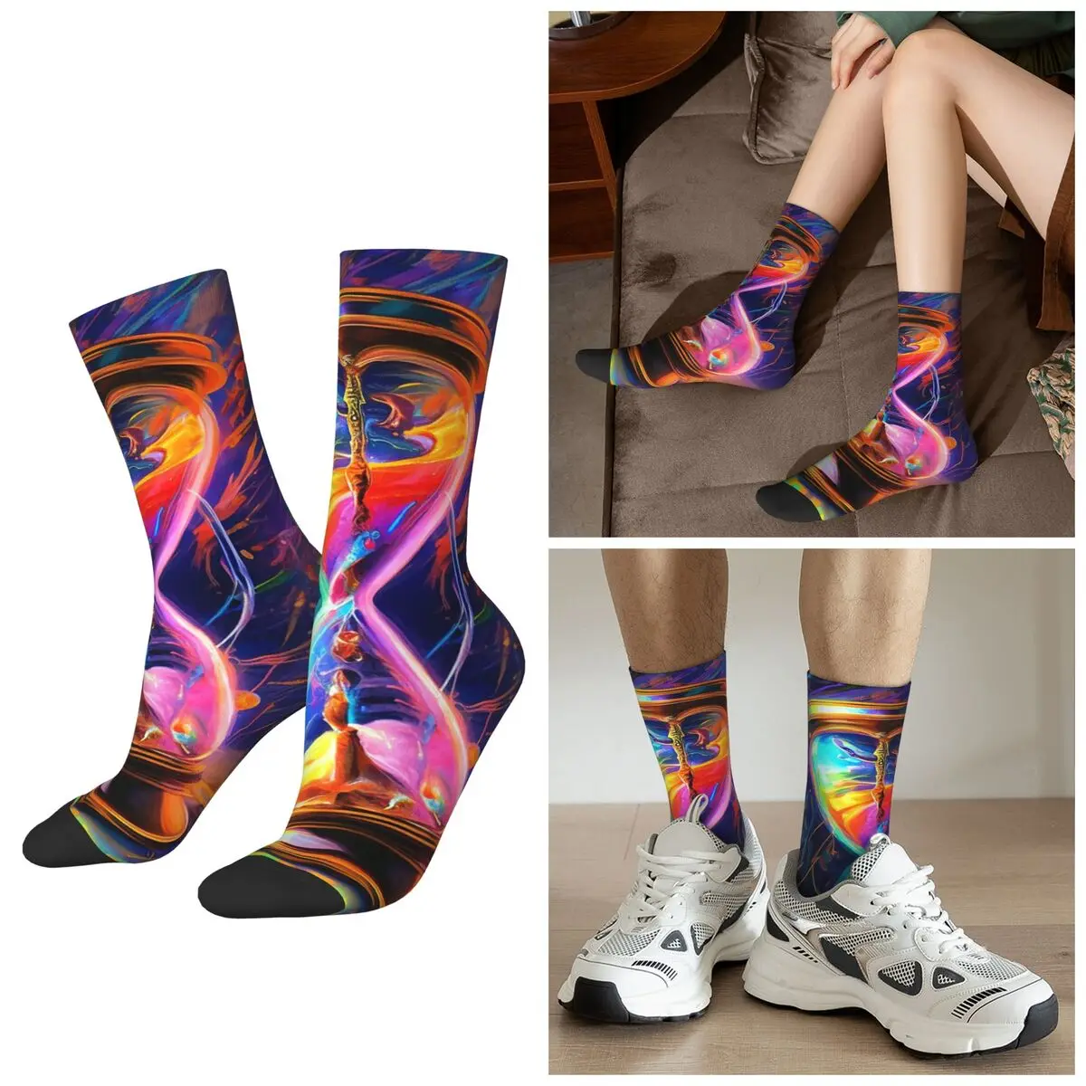 

Всесезонные носки с загадочным принтом «песочные часы», спортивные носки в стиле Харадзюку, впитывающие пот чулки для мужчин и женщин, рождественские