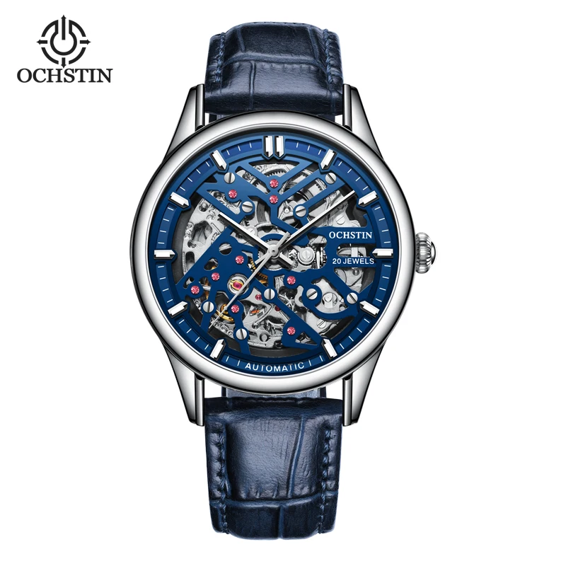OCHSTIN Automatic Mechanical Watch for Men Luxury Stainless Steel Skeleton Dial Waterproof Male Clock Leather Band Drop Shipping