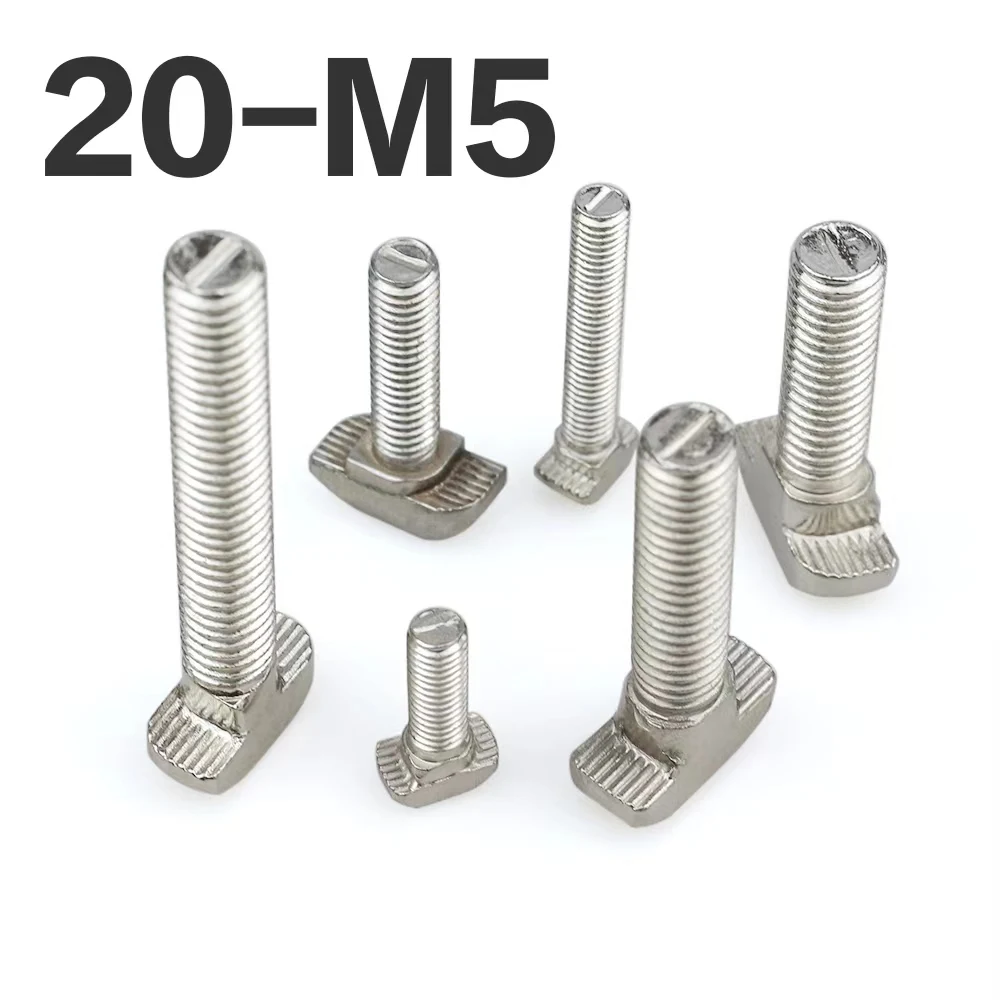 100 Pieces,T-head hammer bolts, for 20 Series aluminum profiles, M5×10/12/16/20/25/30mm, T-slot standard