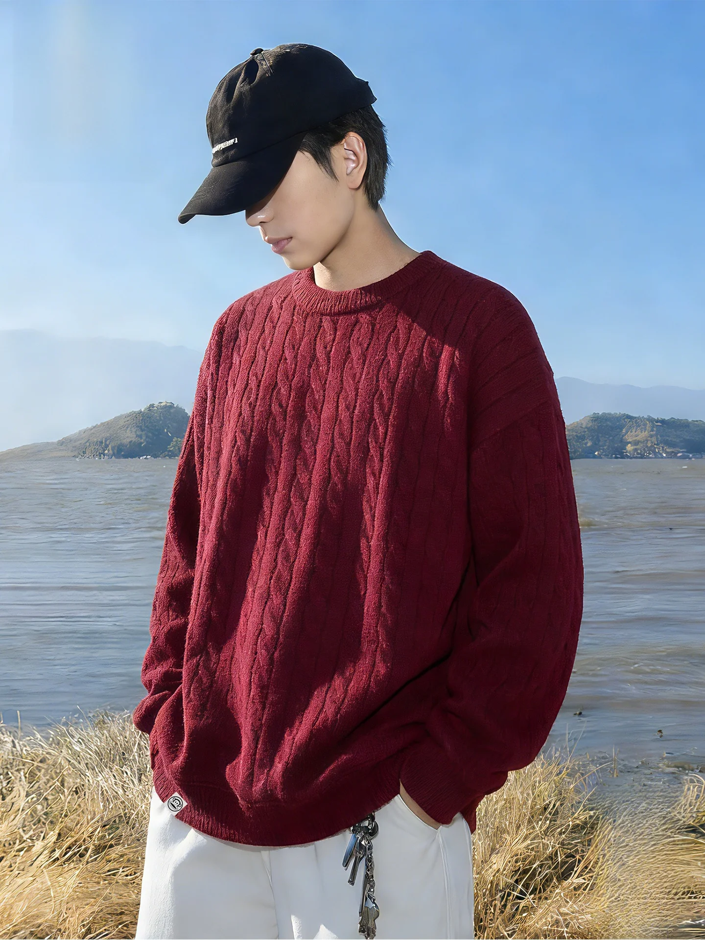 

Monkey Head Knitted Sweater Casual Sle Twist Flower Design New Year Clothes for Men And Women Suitable for All S...