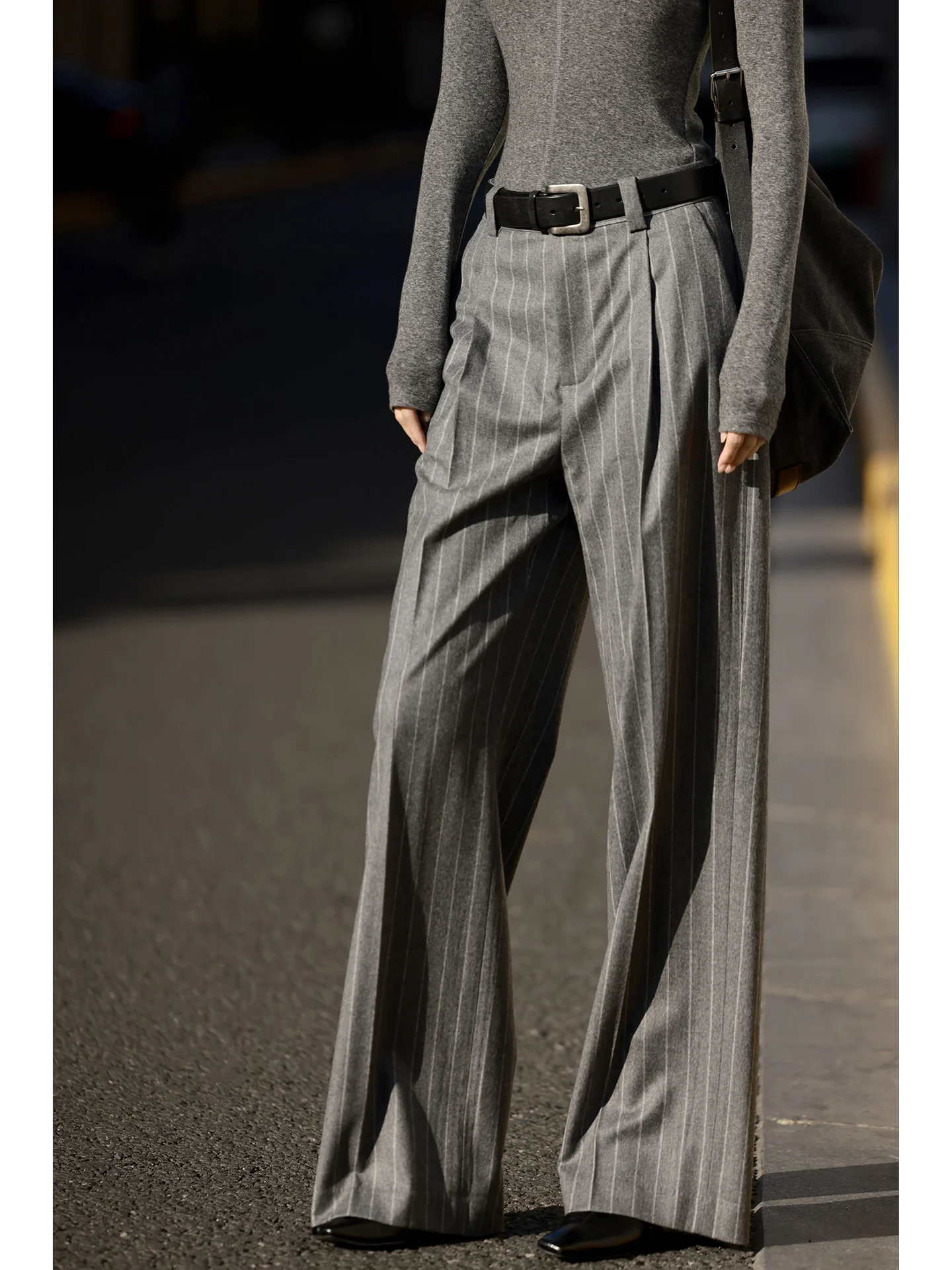 

Шерстяные брюки FANNIU для осени и зимы, широкие брюки в полоску, эстетичный дизайн, повседневные, для работы, с высокой талией