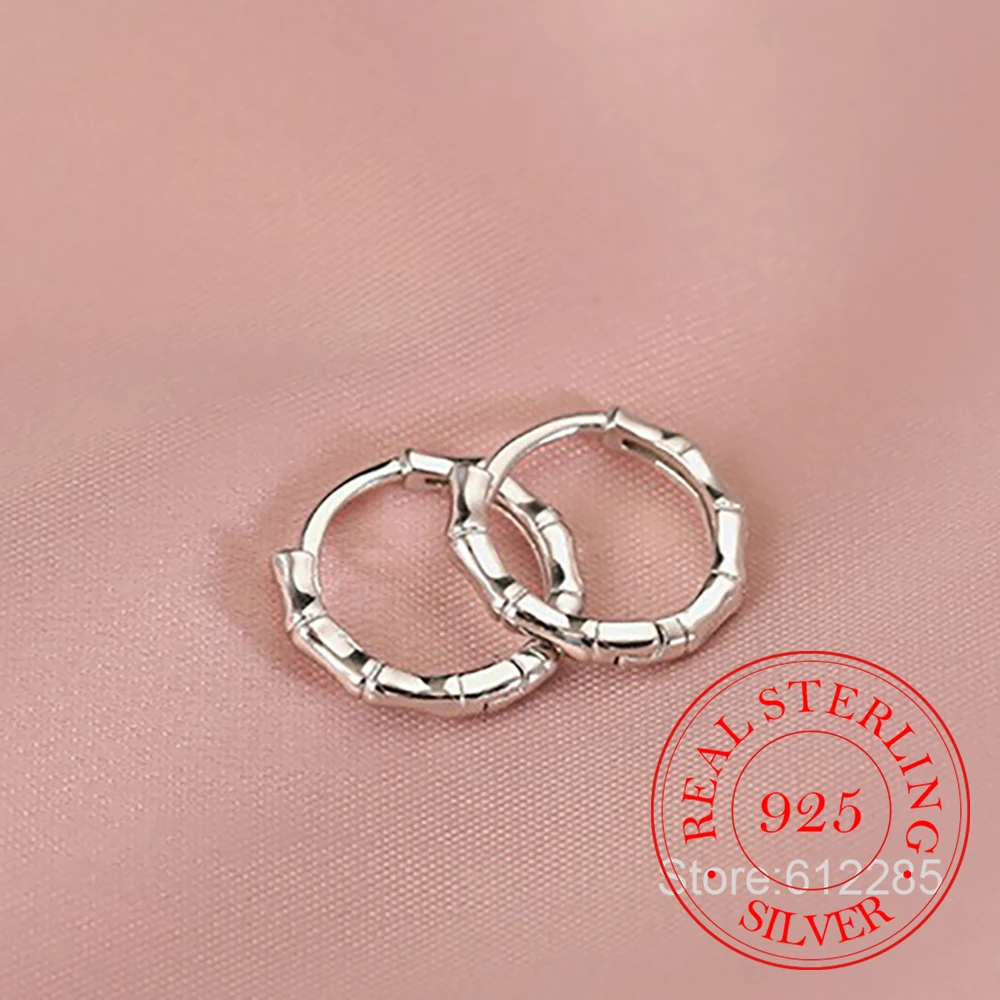 925 Sterling Silver Jewelry Mini Bamboo Joint Hoop Earrings for Women Wedding Party Jewelry For Girls Friend Gift