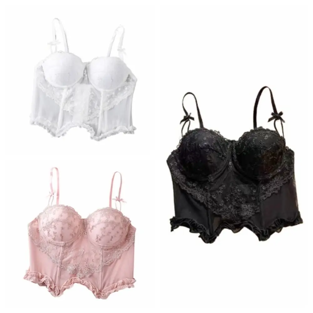 Moda maglia pizzo fiore canotta trasparente senza maniche sottile crop top volant dolce reggicalze gilet da viaggio