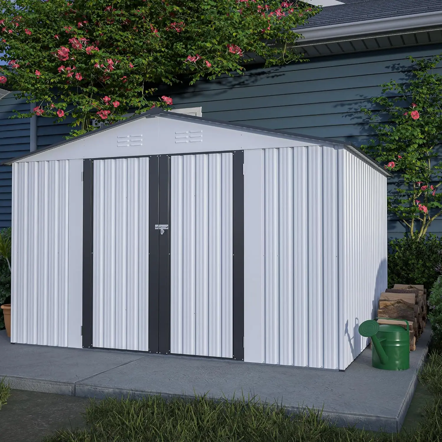 Ball & Cast 10X8 Ft Storage Shed With Lockable Hinged Door,All Weather Outdoor Metal Tool House W/ 4 Vents And Sloping Roof,For