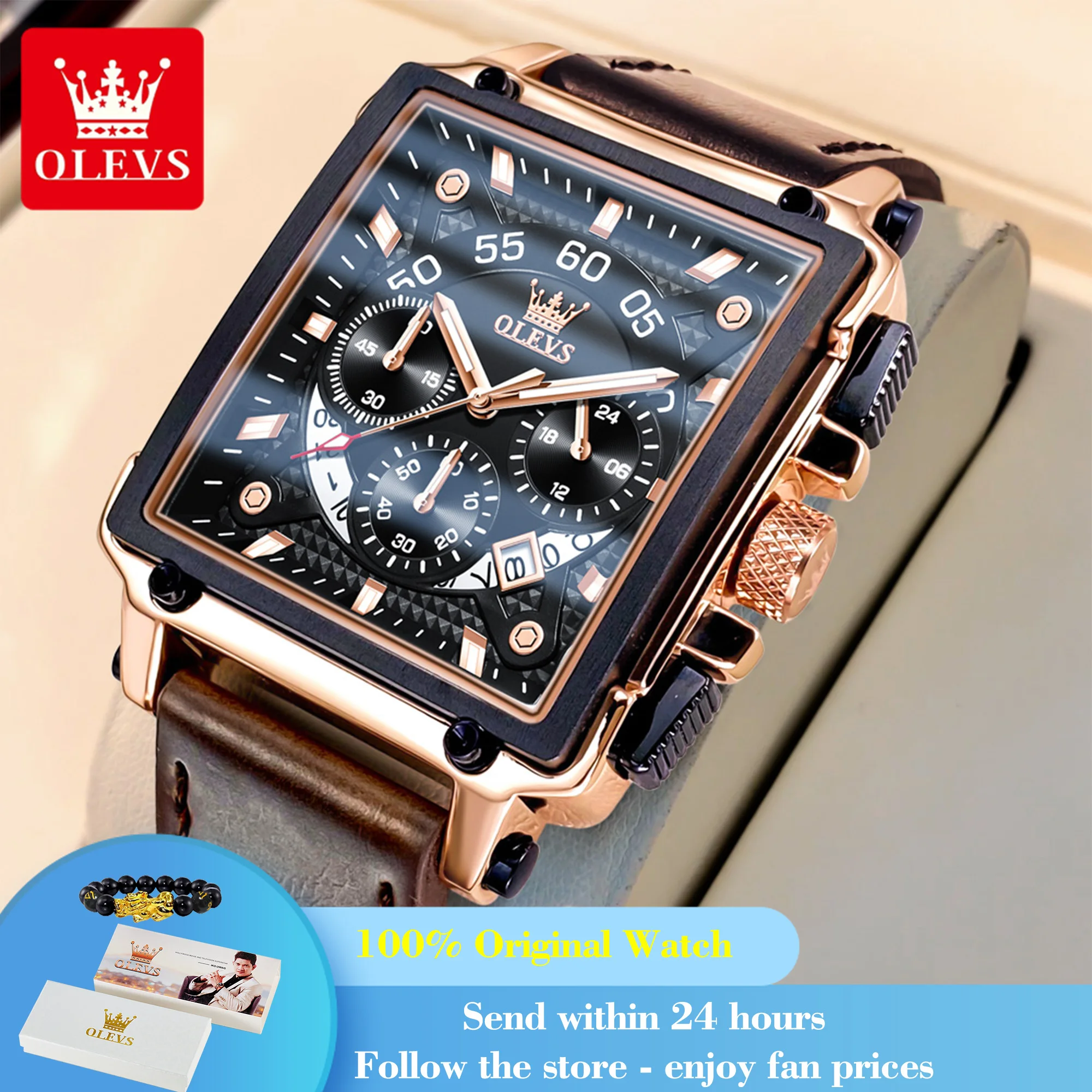 

OLEVS 9919 Watch For Men Fashion Chronograph Quartz Man Wristwatch Waterproof Luminous 24 Hours Display Original Leather Watches