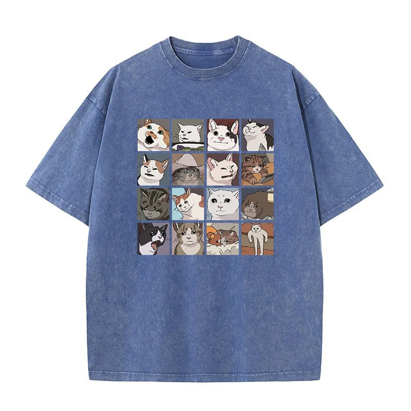 

Wolfeel 100% Cotton Retro T-shirt Women Vintage Short-sleeve Wax printing T Shirts Men Solid Color Hip Hop Loose Tees
