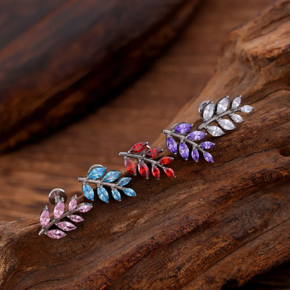 ASTM F136 Titanium Leaf Shape CZ Earring