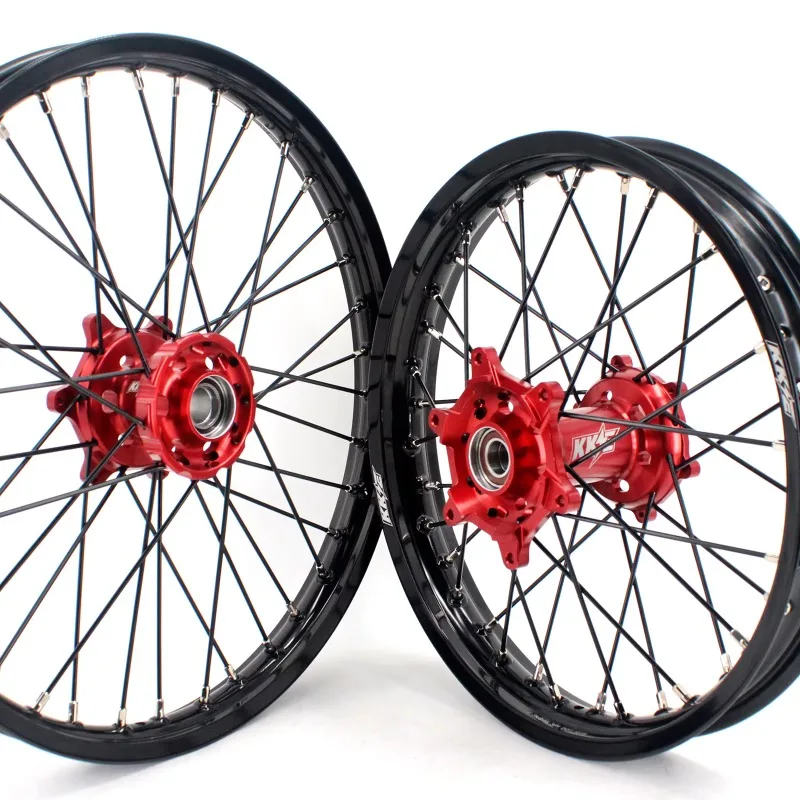 

【2025】 21/18 Dirt Bike Off Road Motorcycle Wheels Rims Set Fit BETA RR 2013-2022 Alloy Anodized Red Hub Black Spoke