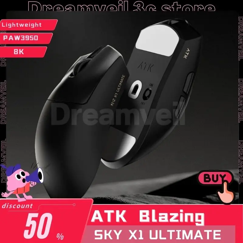 ATK Blazing Sky X1 Ultimate Mouse 8K Dual Mode Paw3950 Wireless Mouse Polling Rate Gaming Mice Lightweight Custom PC Accessories