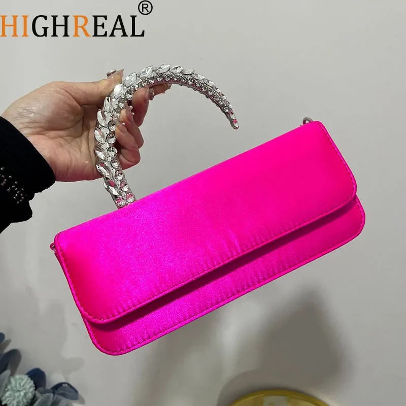 

Luxury Crystal Handle Women Handbag Fashion Satin Silk Evening Bags for Women Diamond Shoulder Crossbody Bag Party Clutch Ladies