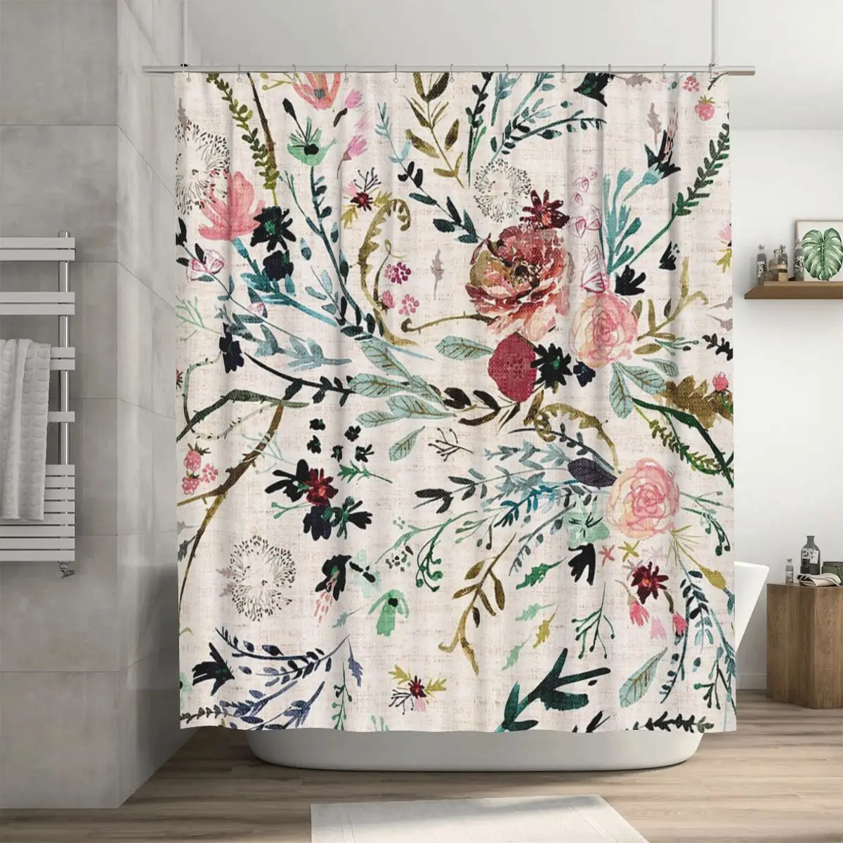 

Fable Floral Shower Curtain Bathroom Polyester Waterproof Bath Curtains with Hooks