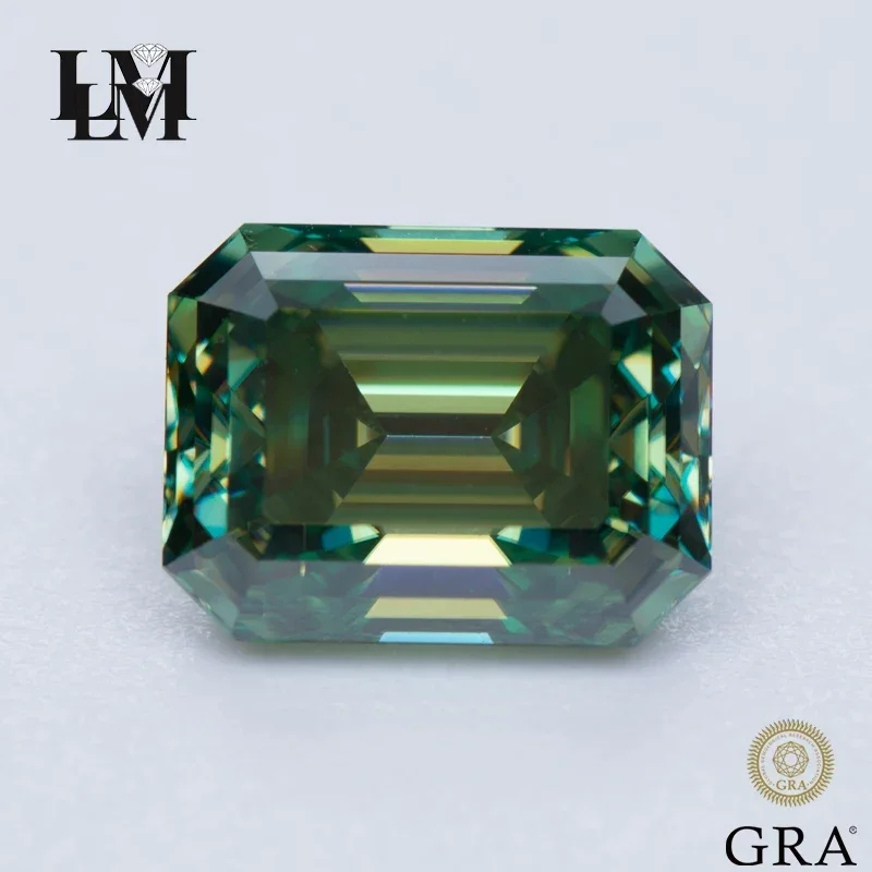 

Moissanite Gemstone Natural Color Yellow Green Emerald Cut Lab Grown Diamond Charms Woman Jewelry Making With GRA Certificate