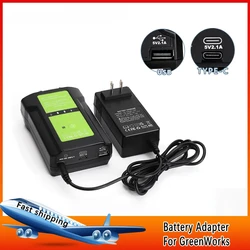 For GreenWorks 40V Lithium-ion Battery Charger Adapter Portable Power Supply With USB 3W Work Light For GLB 29472/29482/29462