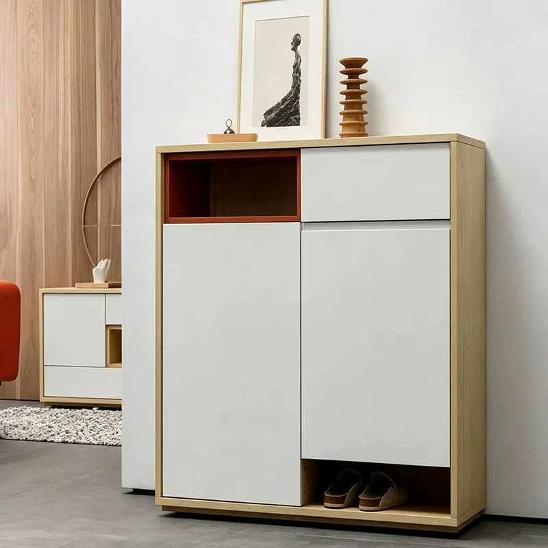 Modern Wooden Shoe Cabinet Designer Organizer Storage Cupboard Display Display Living Room Vertical Zapatero Home Furniture