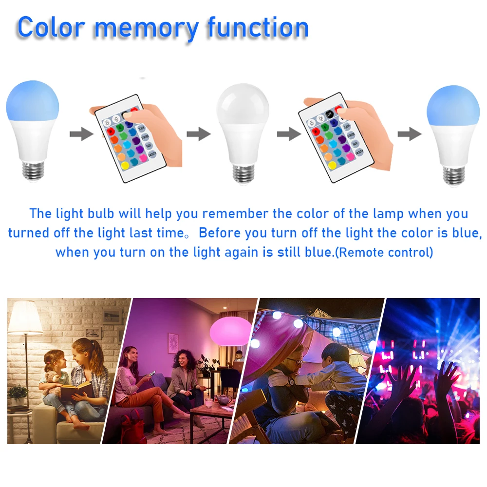 1-10Pcs LED Bulb RGB AC100-240V Smart LED Lamp E27 Lampada Dimmable Magic Bulb Spotlight Colorful Bombillas Party Decor Lighting