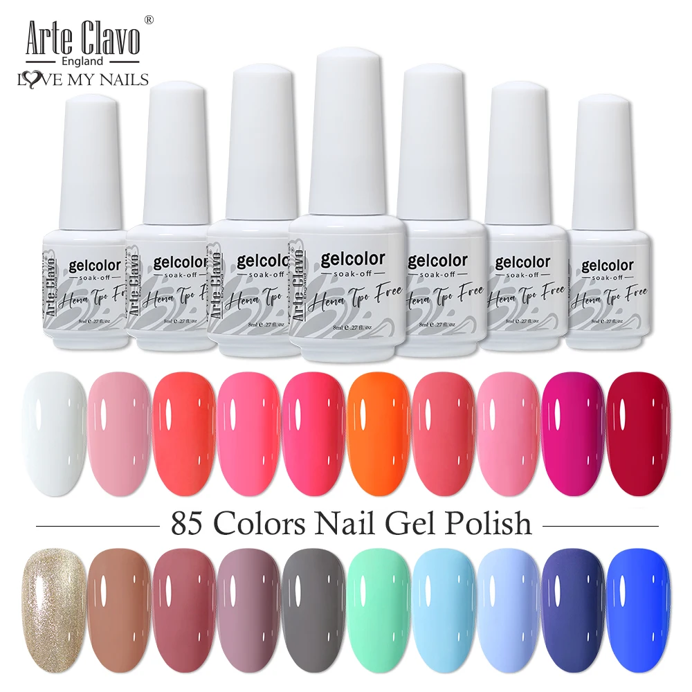 Arte Clavo 8 مللي UV طلاء الأظافر جيل للأظافر نقع قبالة LED الهجين جل ورنيش مسمار قاعدة علوية هلام الورنيش الأحمر الوردي بريق الأظافر ماكياج #1