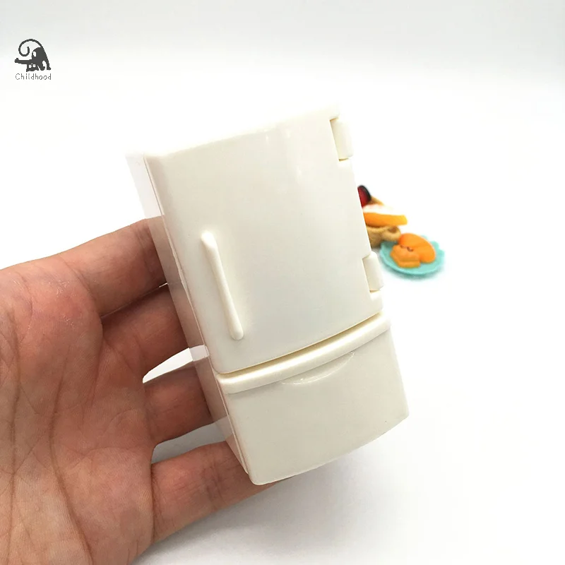 1/12 Mini casa delle bambole frigorifero bianco con set di alimenti giocattoli da cucina mobili in miniatura decorazioni per frigorifero per regalo per bambini